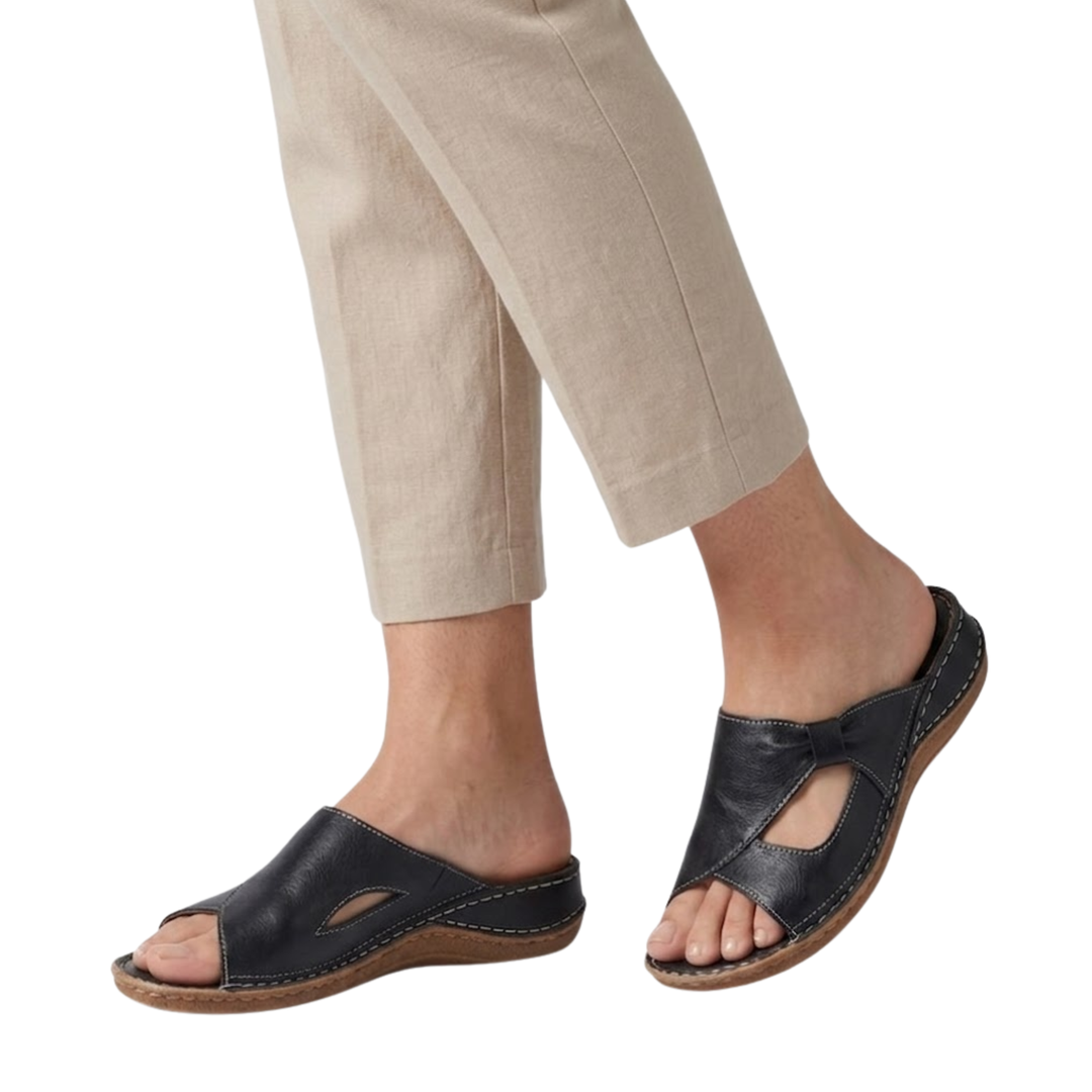 Women's Flat Sandals – Open-Toe Cutout Strap Slip-On Mule
