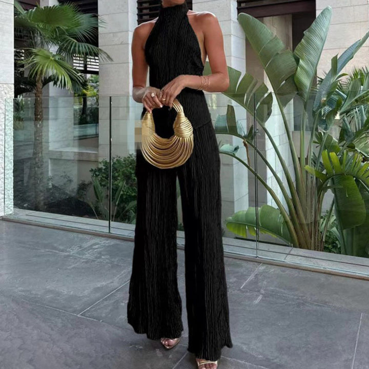 Women's Two Piece Set Sleeveless Halter Top – Wide-Leg Trouser Elastic Waist