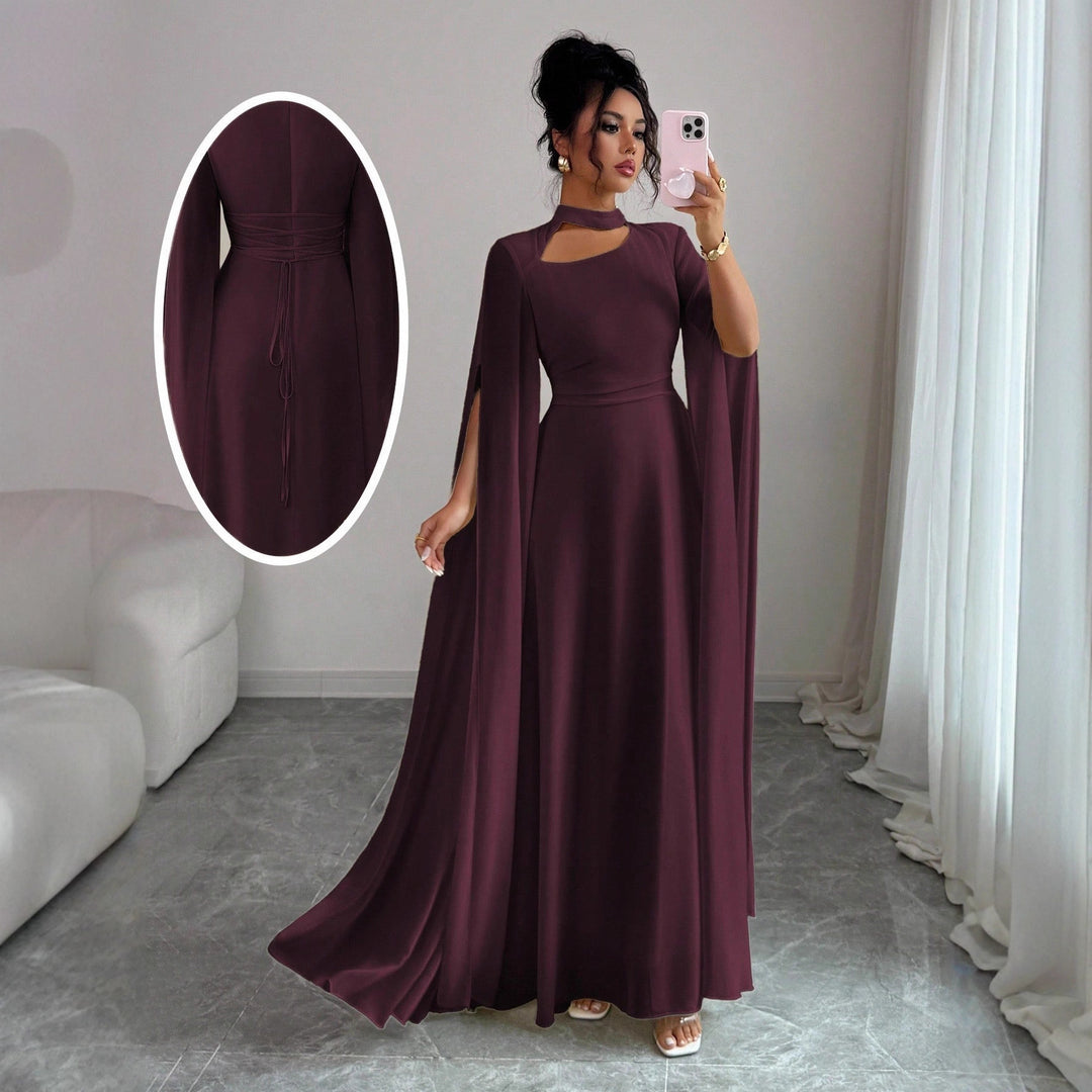 Women's Chiffon Maxi Dress – Cape Sleeve A-Line Formal Gown