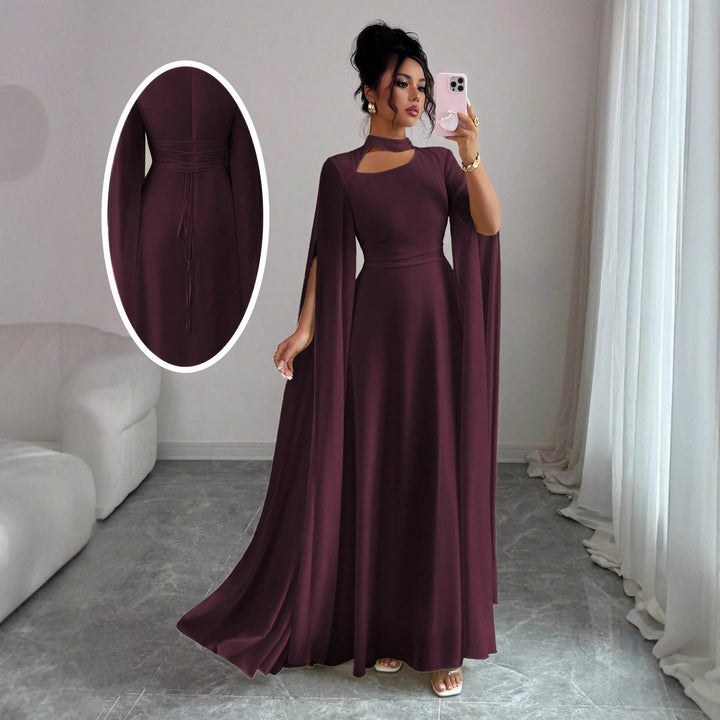 Women's Chiffon Maxi Dress – Cape Sleeve A-Line Formal Gown