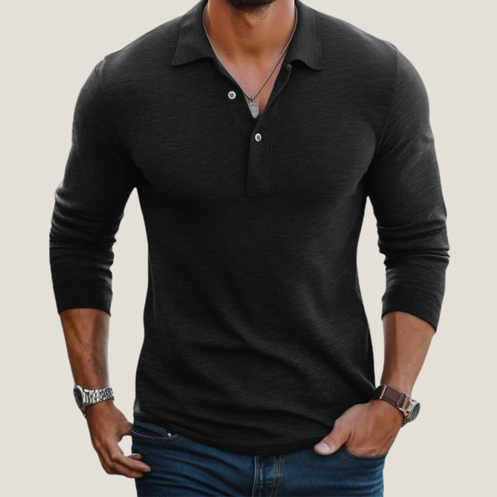 Men's Long Sleeve Polo – Lapel Collar & Button Placket