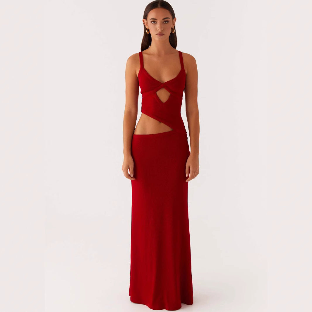 Women's Open Back Maxi Dress Deep V-Neck – Spaghetti Criss-Cross