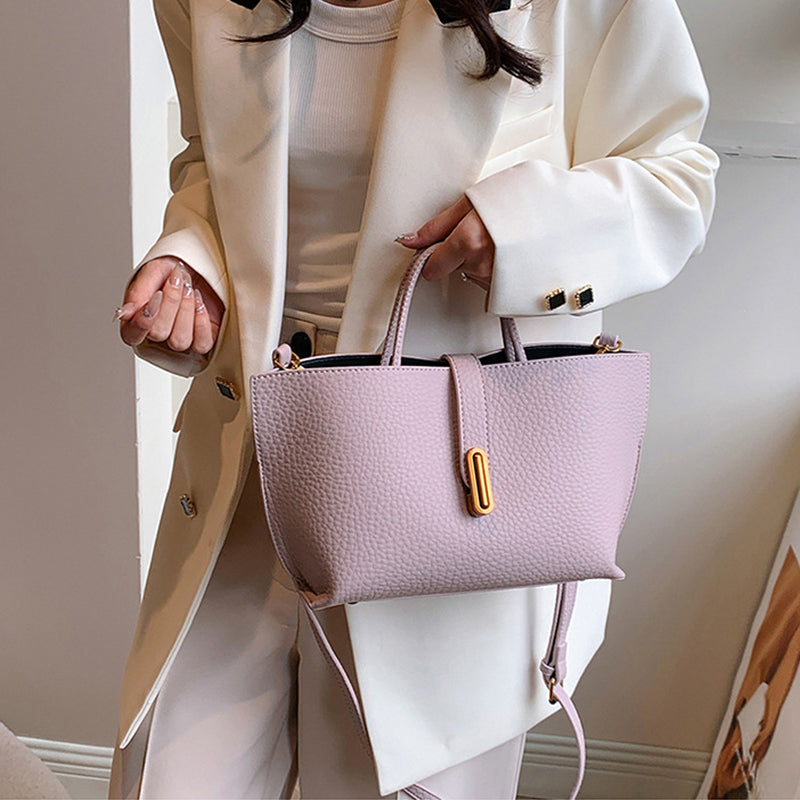 Women's Pebbled Leather Bucket Tote Bag – Zipper Top High Capacity