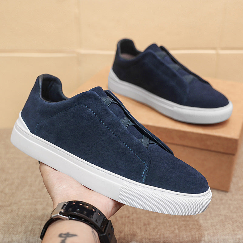 Men's Slip-On Suede Sneakers – Laceless Elasticated Strap
