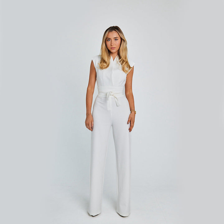 Women's Wide-Leg Jumpsuit – Sleeveless V-Neck, Long Overall Silhouette