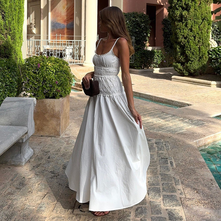 Cotton Maxi Dress – Shirred Square Neck Spaghetti Strap