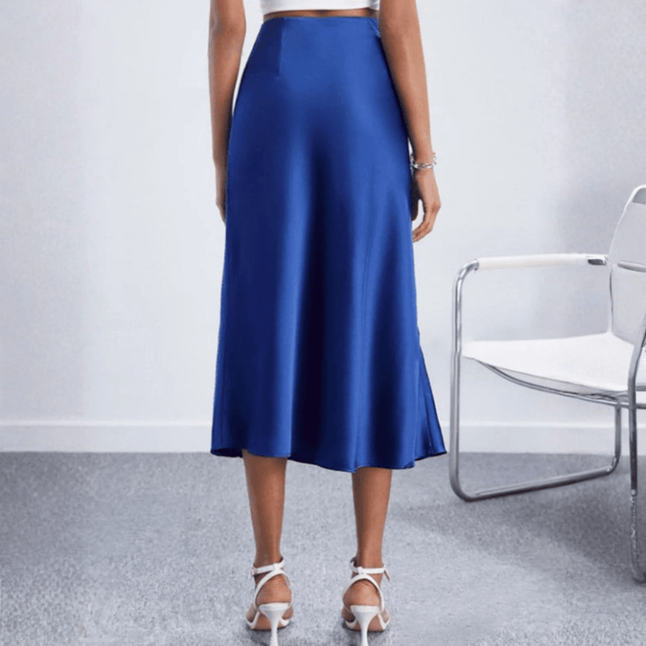 Women's Midi Skirt with Side Slit – High-Waisted Flowy Elegant