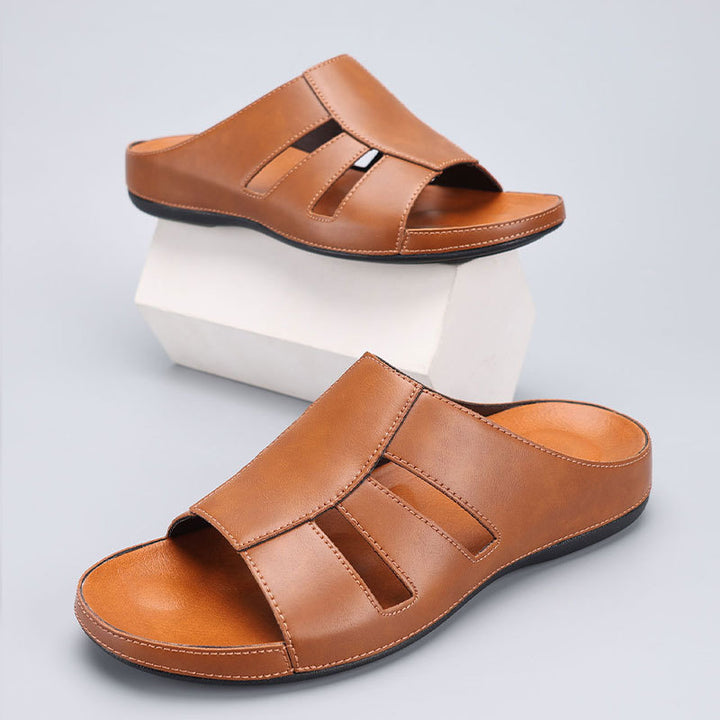 Men's Orthopedic Vegan Leather Slide Sandals – Arch Support Closed Toe