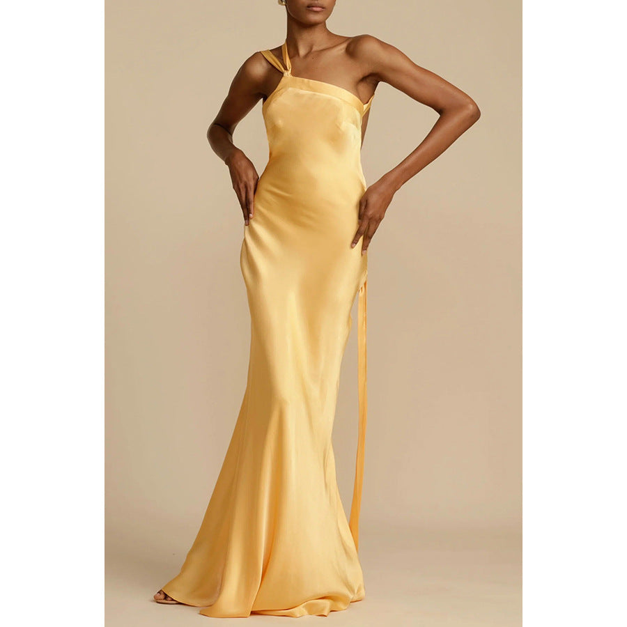One Shoulder Maxi Dress | Thigh-High Split & Fluid Drape
