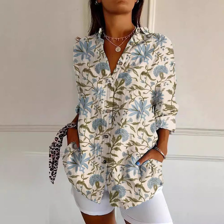 Floral Print Blouse – Women's Long Sleeve Button-Front Top