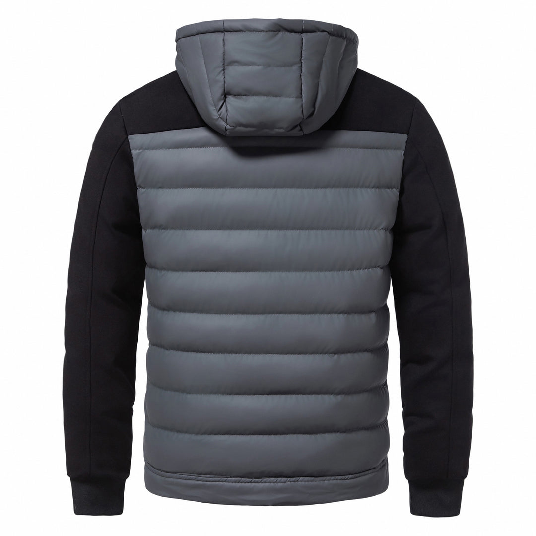 Quilted Hybrid Hooded Jacket – Men's Ribbed Knit Sleeves