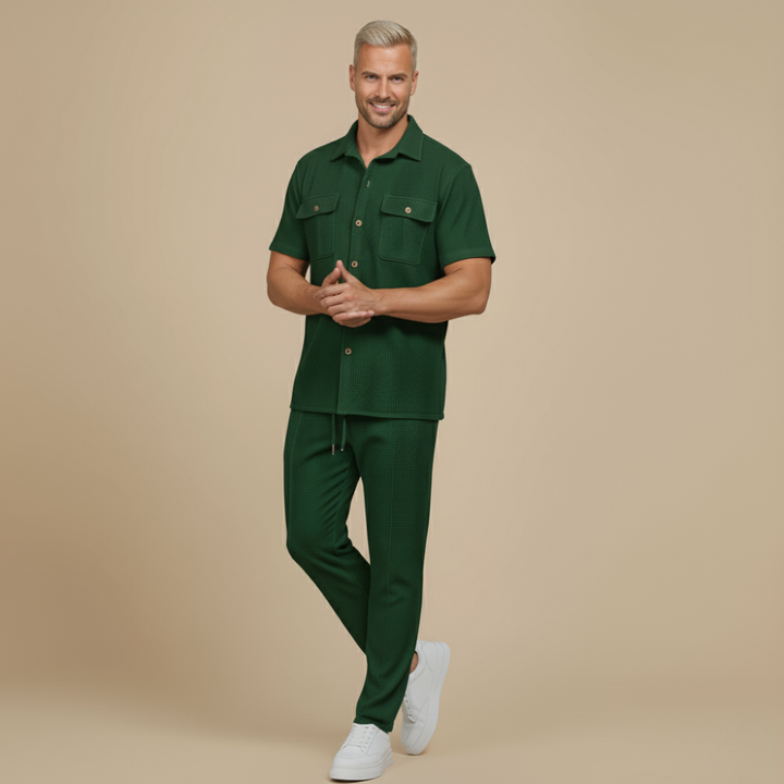 Men's Waffle-Knit Two-Piece Set – Relaxed Matching Shirt & Shorts