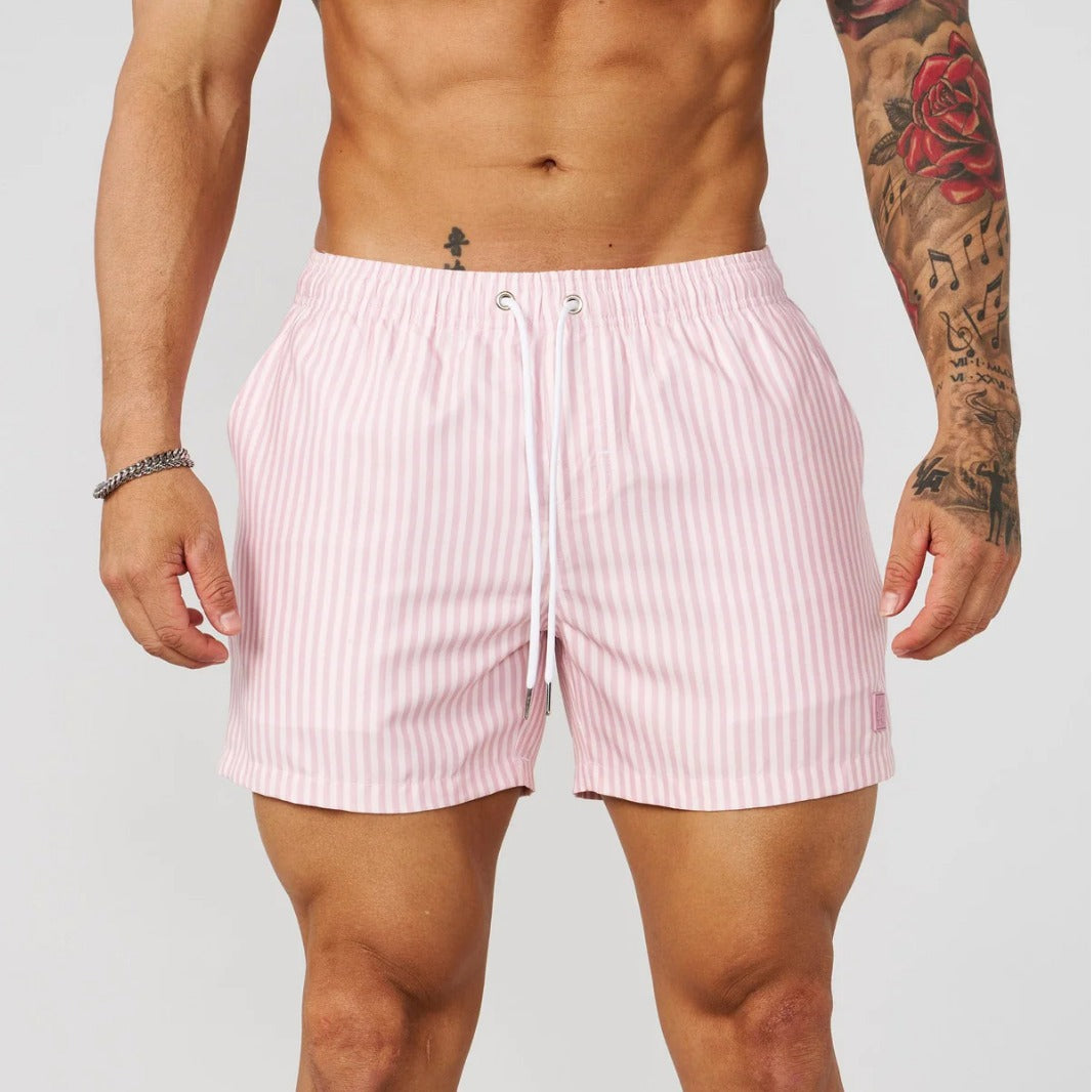 Men's Swim Shorts – Vertical Stripe Quick-Dry Drawstring