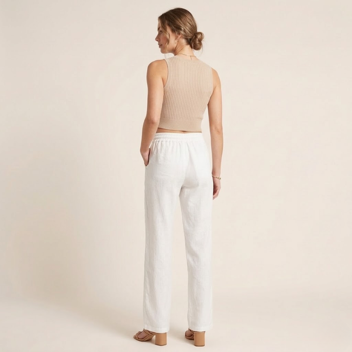 Wide Leg Linen Pants – Elastic Drawcord Waist Relaxed Fit