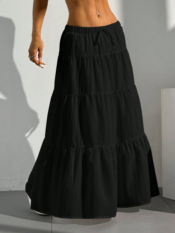 Women's Tiered Maxi Skirt – Elastic Drawstring Waist Ruffled