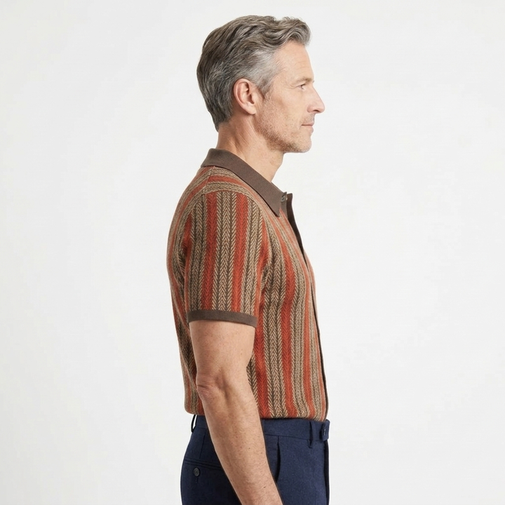 Men's Striped Knit Polo – Full-Button Resort Fit