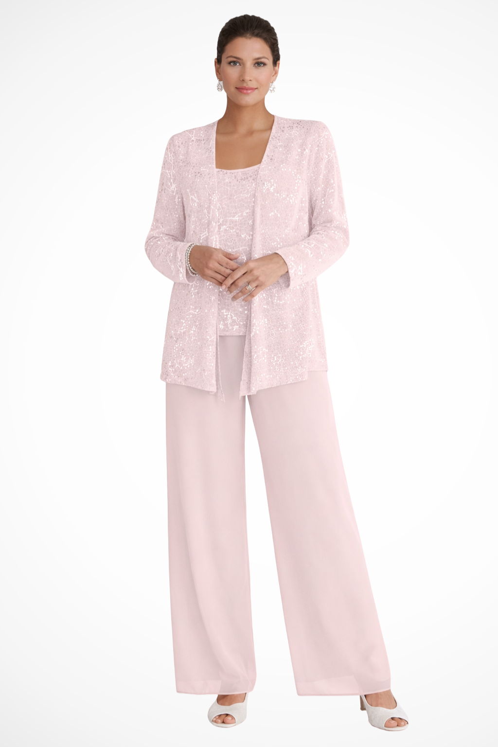 Sequin Lace Three-Piece Suit – Women's Wide Leg Trouser Set