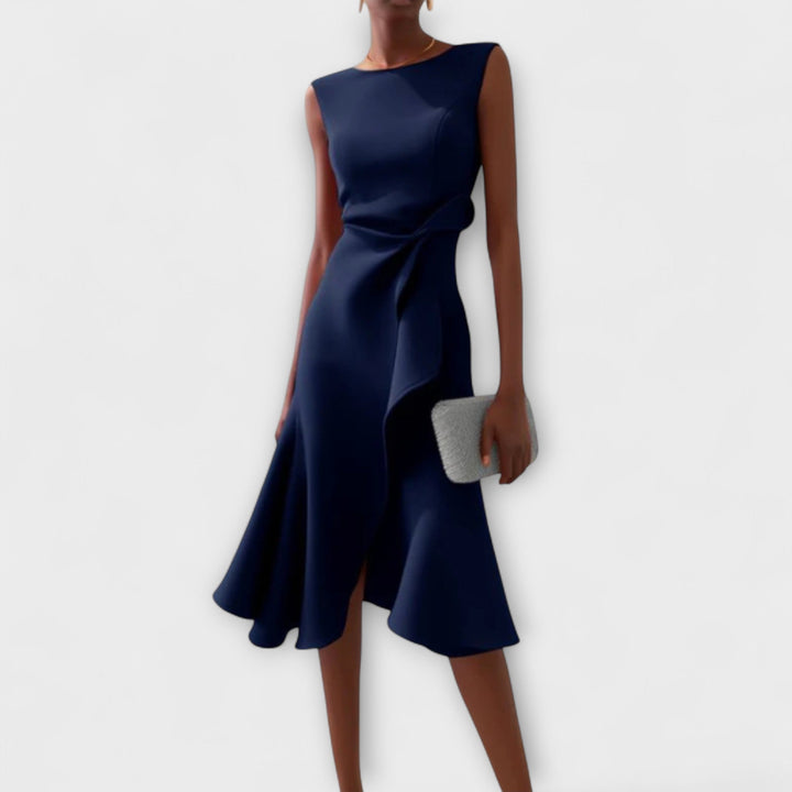 Women's Draped Asymmetric Midi Dress Sleeveless – Elegant Silhouette