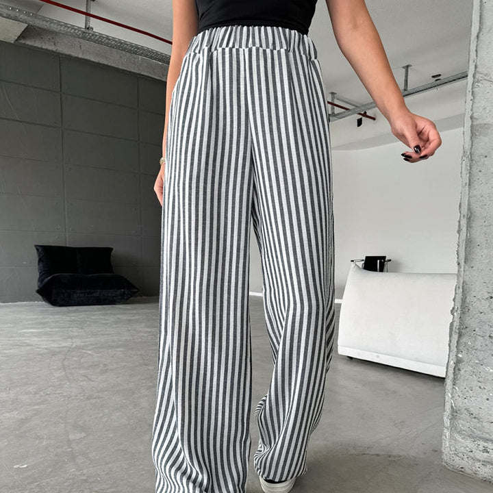 Women's Linen Look High-Waist Trousers Straight Leg – Pockets