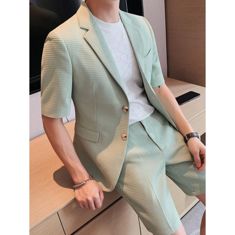 Men's Short Sleeve Blazer Shorts Suit Set – Lightweight Summer Co-Ord