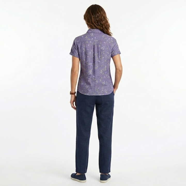 Women's Floral Blouse Short Sleeve V-Neck – Botanical Print Chest Pockets