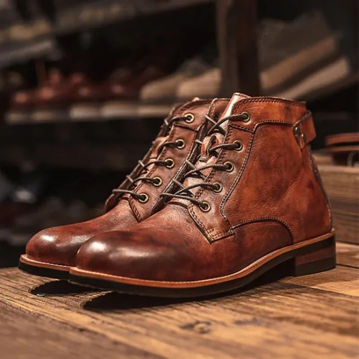 Men's Lace-Up Leather Look Ankle Boots – Structured Urban Style