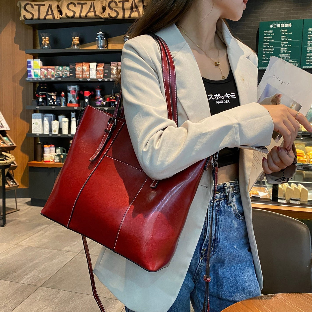 Women's Cowhide Leather Tote Bag – Large Capacity Structured Everyday