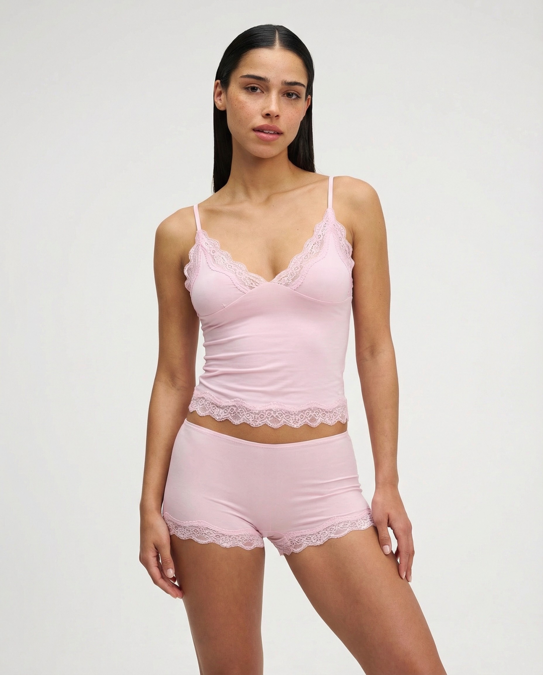 Women's Cami & Shorts Set – Lace Trim Soft Stretch Loungewear