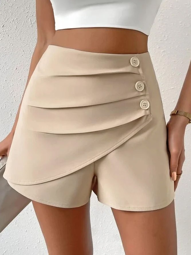 Women's High Waist Shorts – Asymmetric Wrap & Button Detail