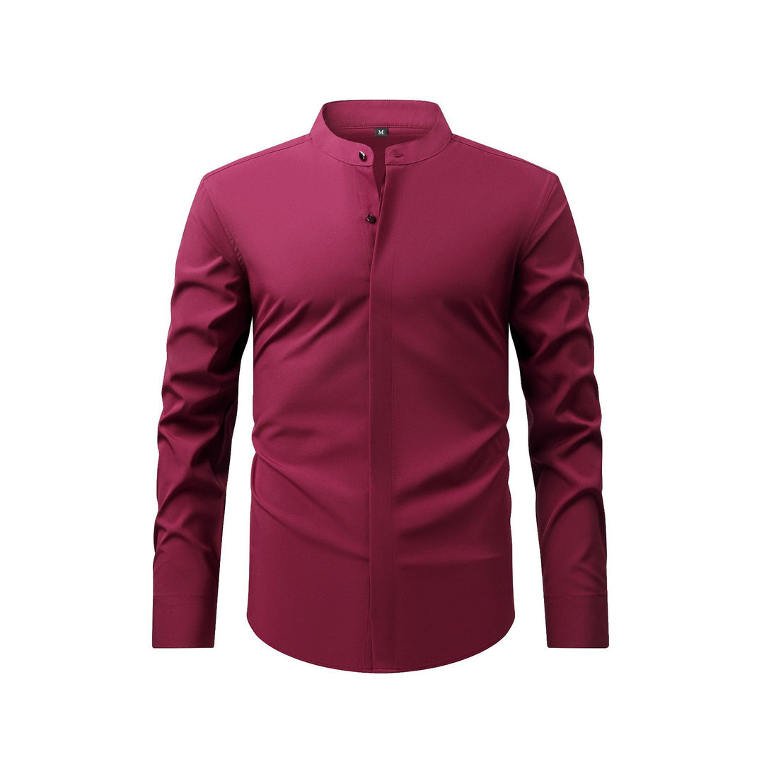Men's Mandarin Collar Long Sleeve Shirt – Button Front Retro Casual