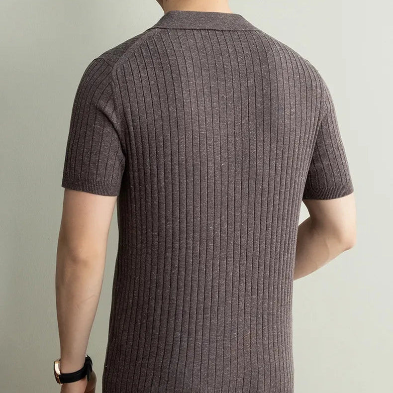 Men's Slim Fit Polo Shirt – Ribbed Knit Short Sleeve
