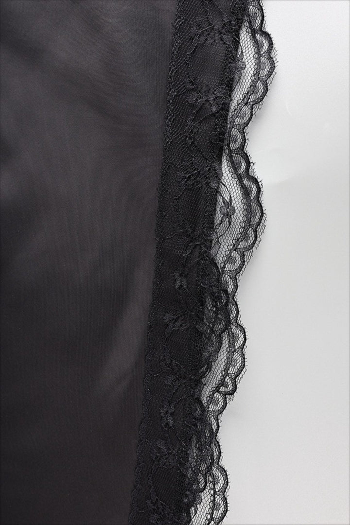 Women's Satin Mini Skirt – High-Waist Lace Trim Side Slit