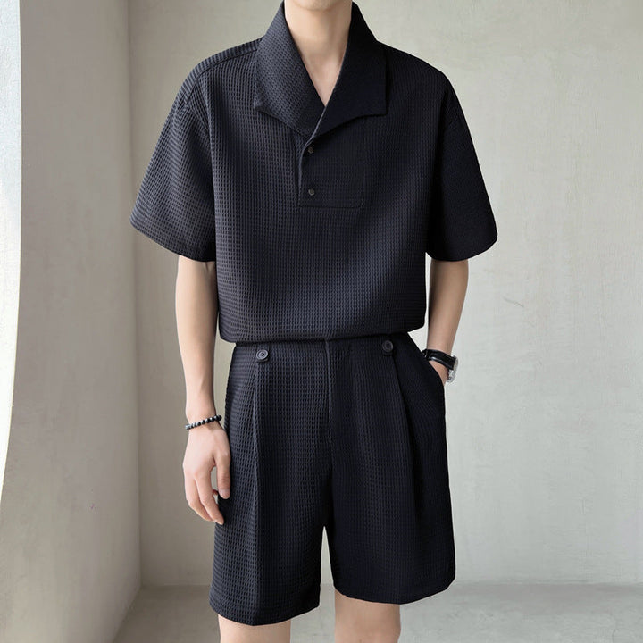 Men's Shirt and Shorts Matching Set – Waffle Knit Notched Collar