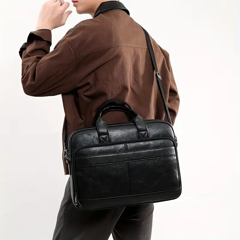 Men's Leather Laptop Bag – Cowhide, Adjustable Shoulder Strap