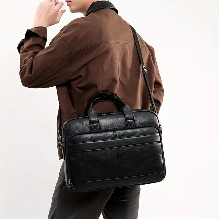 Men's Leather Laptop Bag – Cowhide, Adjustable Shoulder Strap