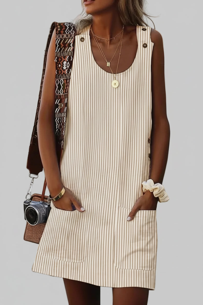 Striped Shift Dress – Sleeveless Mini with Side Pockets