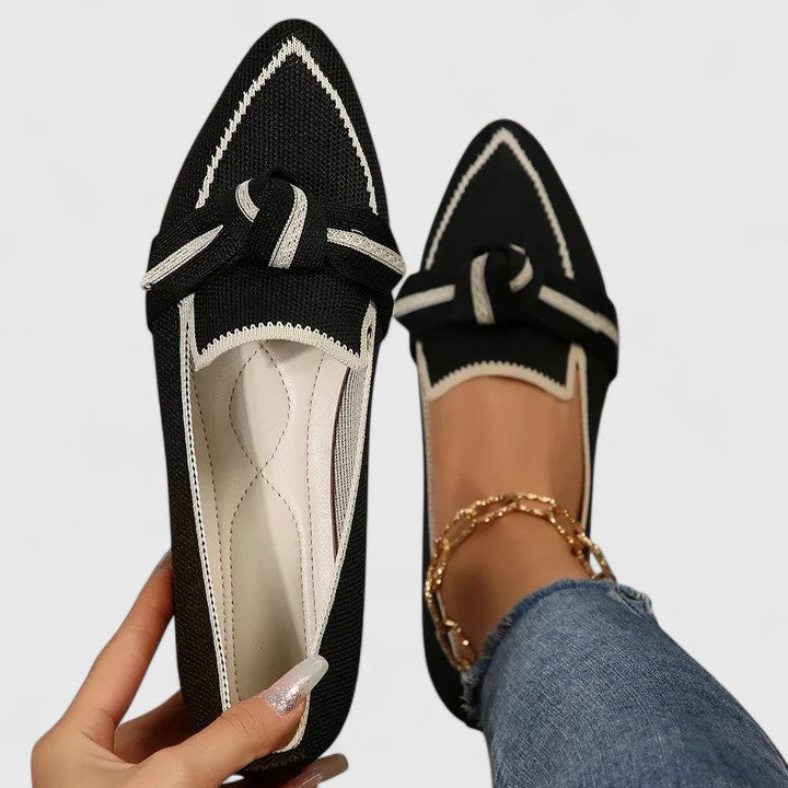Women's Pointed Toe Loafers – Knot Detail Slip-On Flats