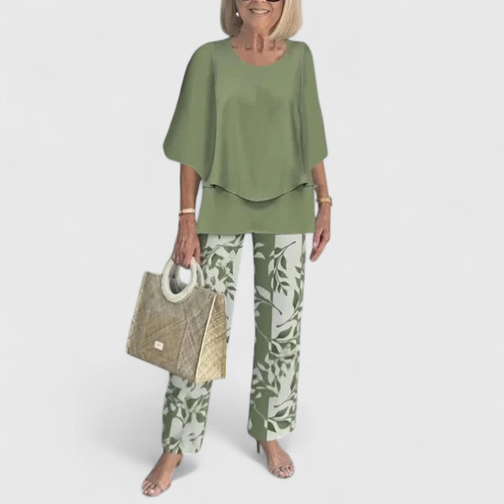Women's Floral Pants Two-Piece Set – Round Neck Half Sleeve Co-ord