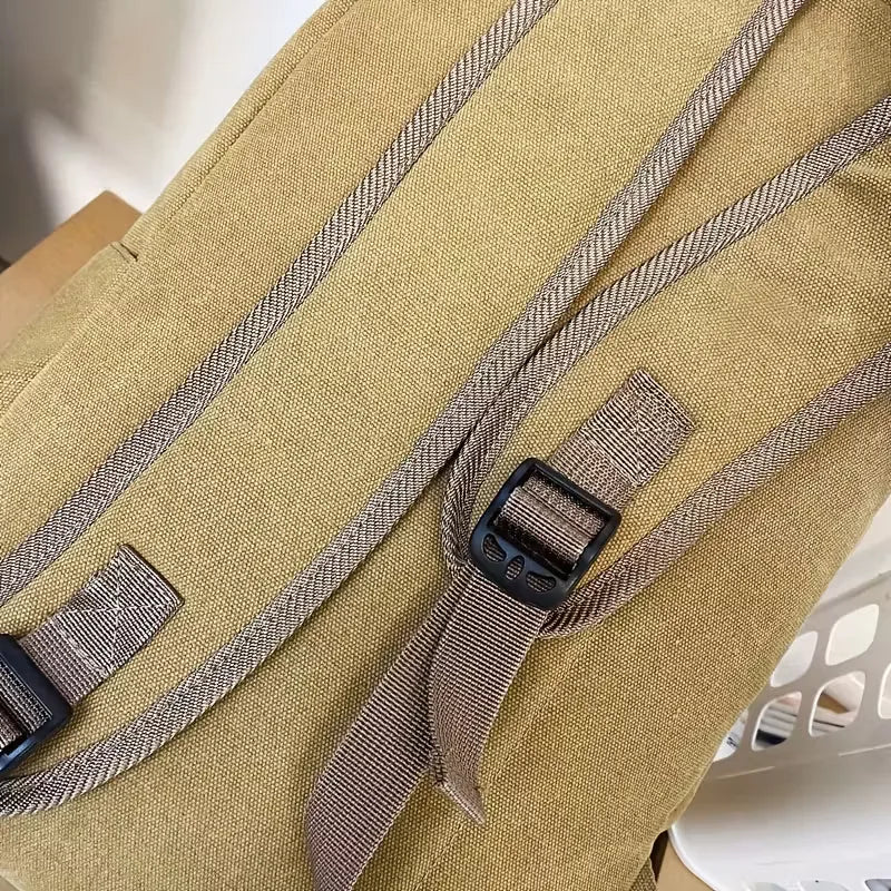 Men's Canvas Backpack with Front Pocket – Vegan Leather Patch