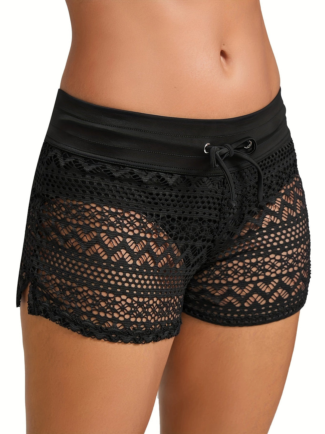Women's Crochet Shorts – High-Waist Drawstring Openwork Fit
