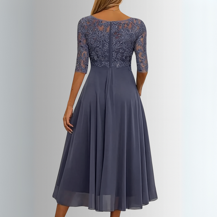 Women's Lace Top Layered Midi Dress – Tailored Fit Full Back Coverage