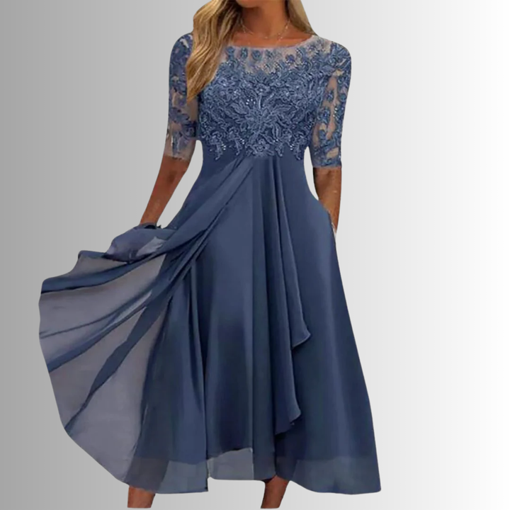 Women's Lace Top Layered Midi Dress – Tailored Fit Full Back Coverage
