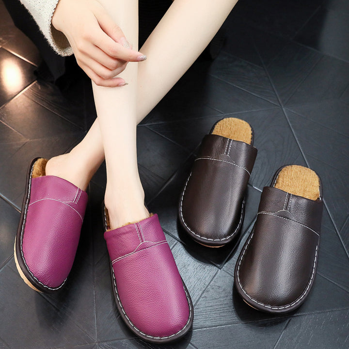 Men's Leather Slippers – Non-Slip Sole & Cozy Indoor Comfort