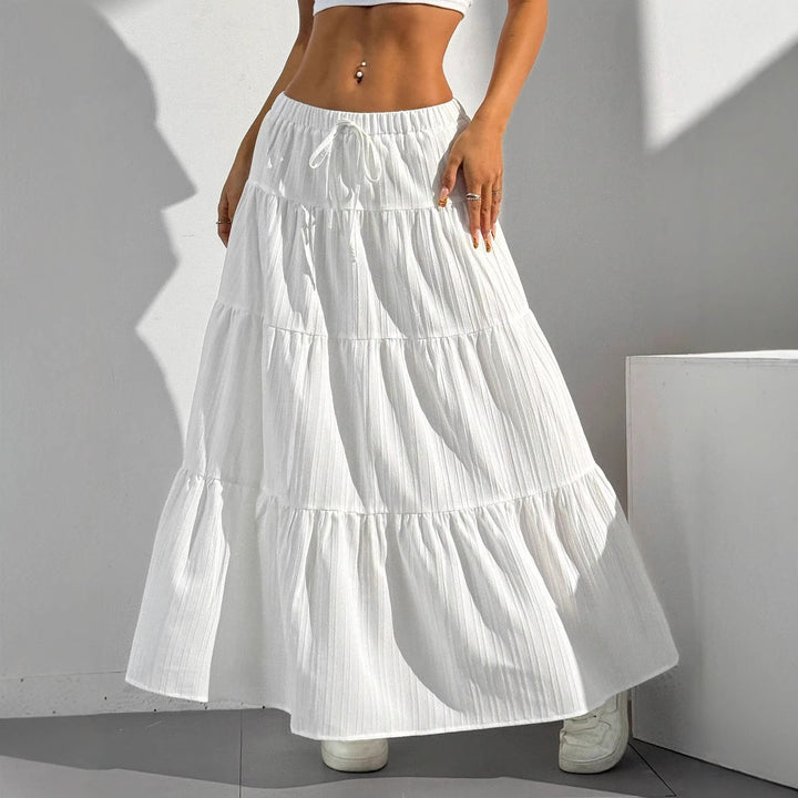 Women's Tiered Maxi Skirt – Elastic Drawstring Waist Ruffled