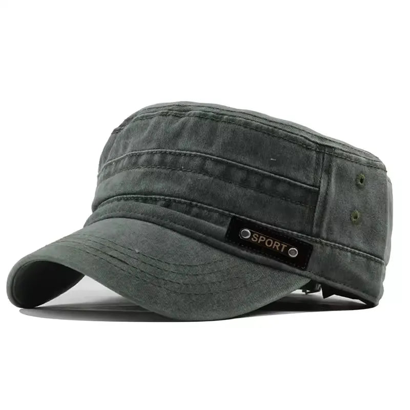 Military Cadet Cap – Flat Crown Sport Badge Hat Men