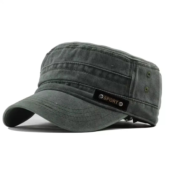 Military Cadet Cap – Flat Crown Sport Badge Hat Men