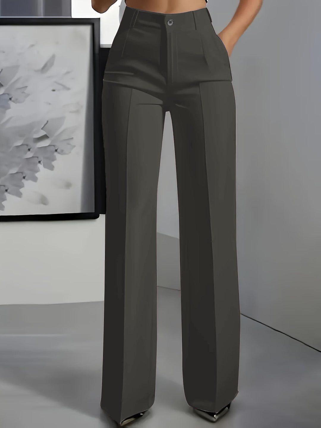Wide Leg Tailored Trousers – Women's High-Rise Structured Fit