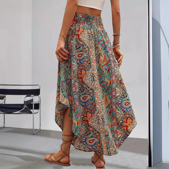Boho Maxi Skirt – Women's Printed High Waist Flowing Silhouette