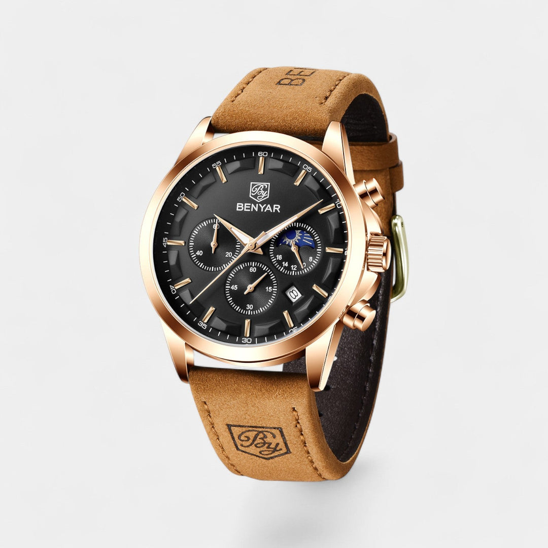 Men's Leather Strap Quartz Chronograph Watch – 41mm
