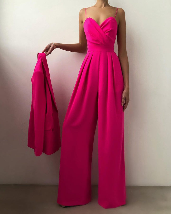Wide-Leg Jumpsuit Women – High Waist & Sweetheart Neckline
